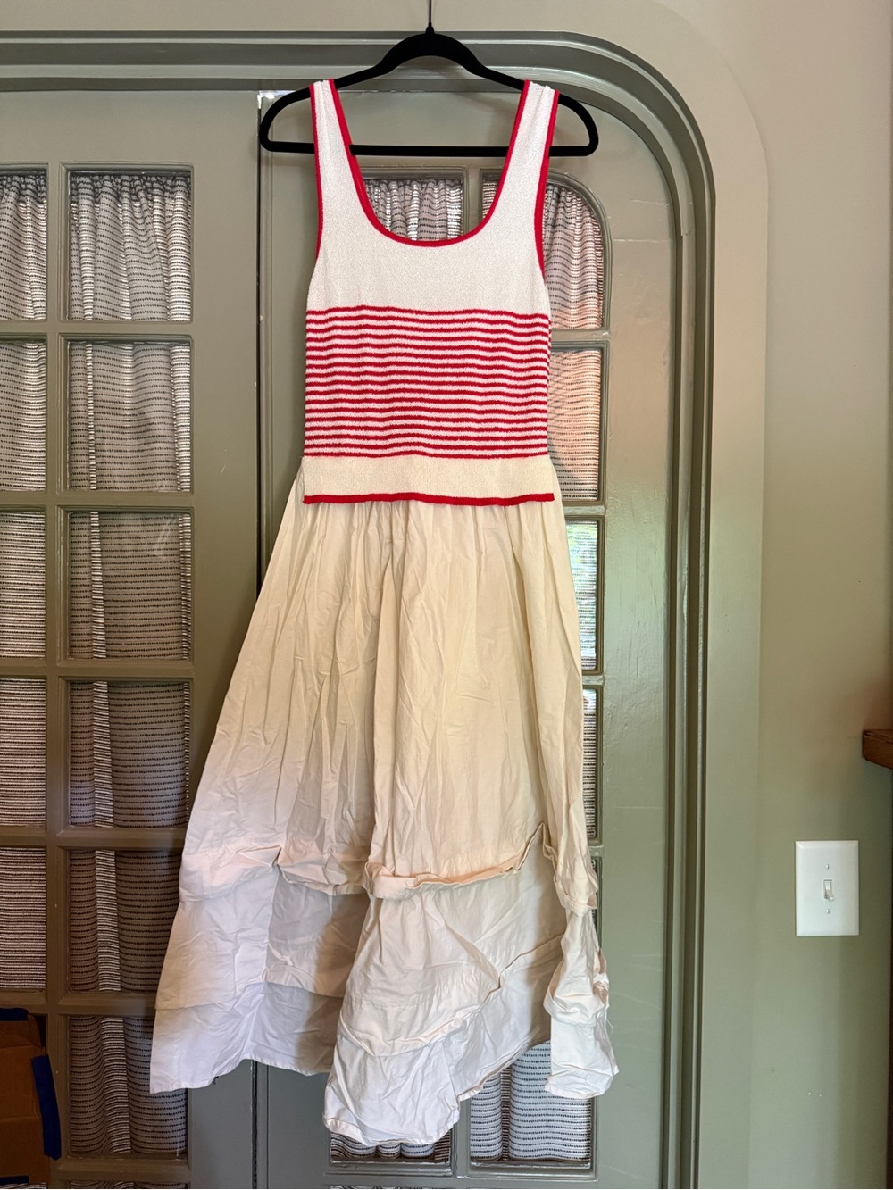 Moon River Red & Cream Sleeveless Tiered Dress